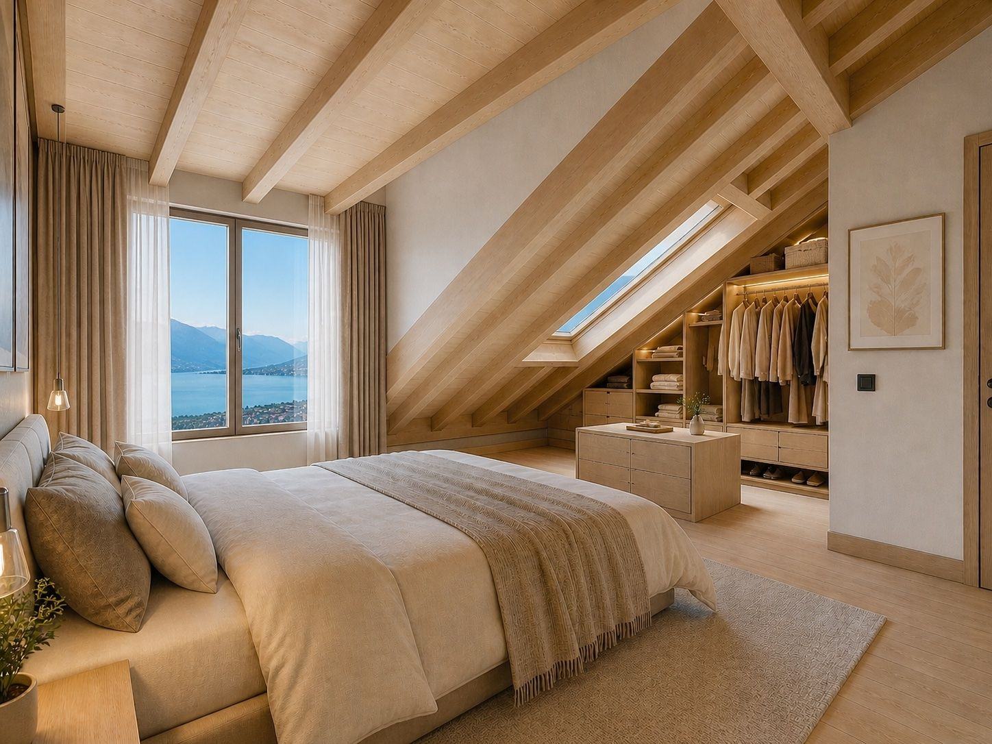 Chambre sous les combles avec vue lac
